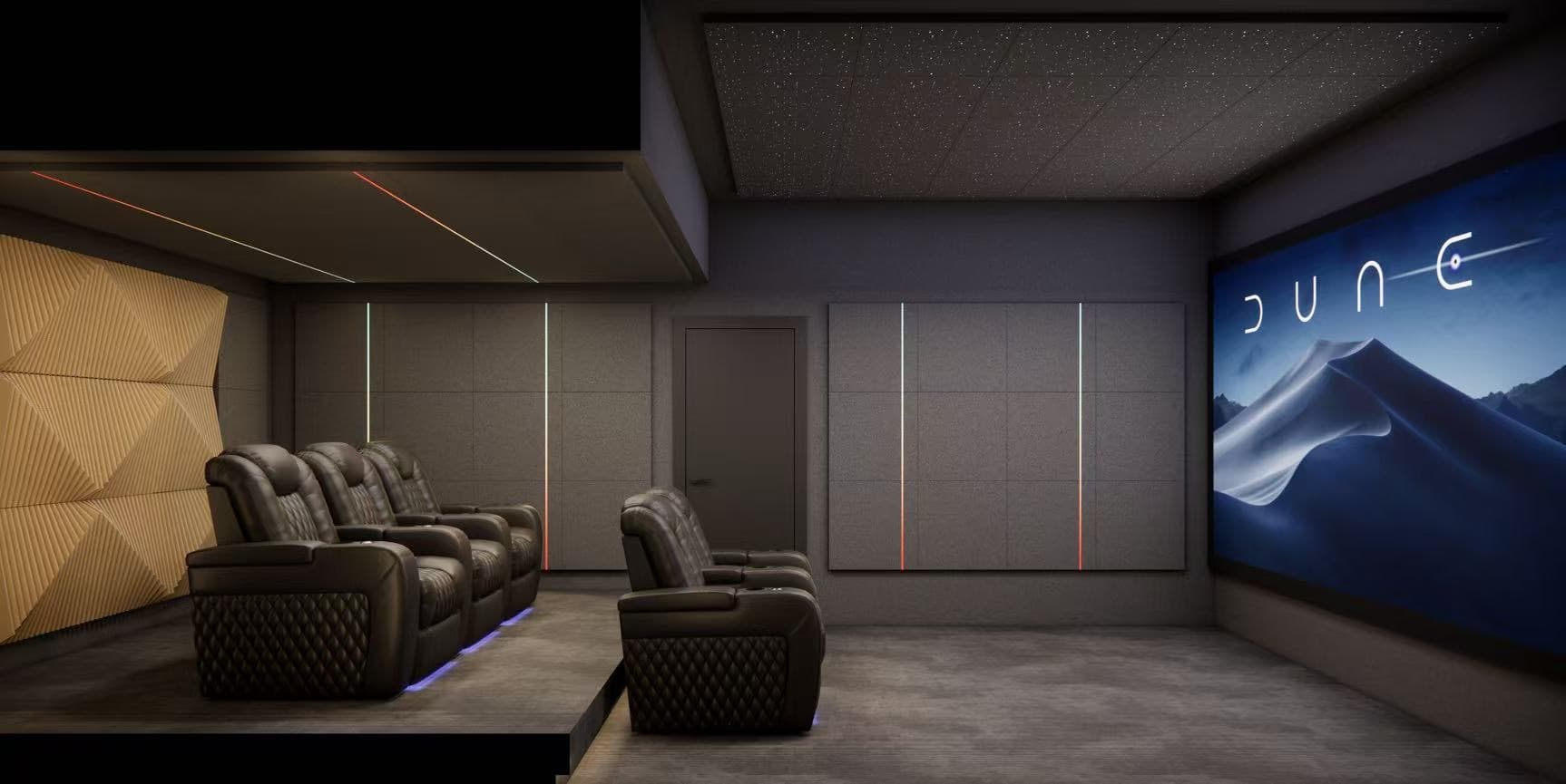 CineLuxe integrated LED lighting — panel perimeter glow
