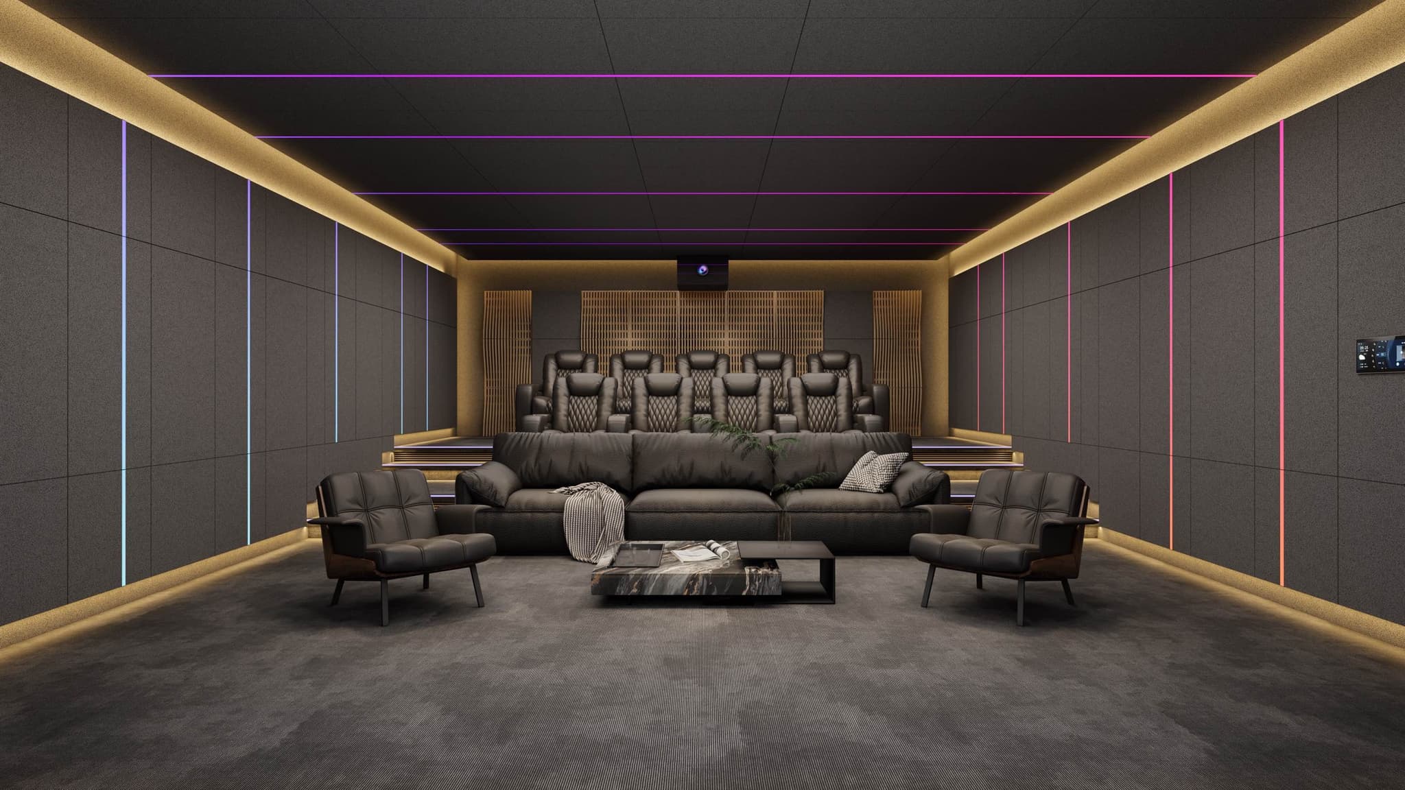 CineLuxe bass trap and diffuser panel configuration